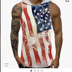 Patriotic sleeveless tank with hood
