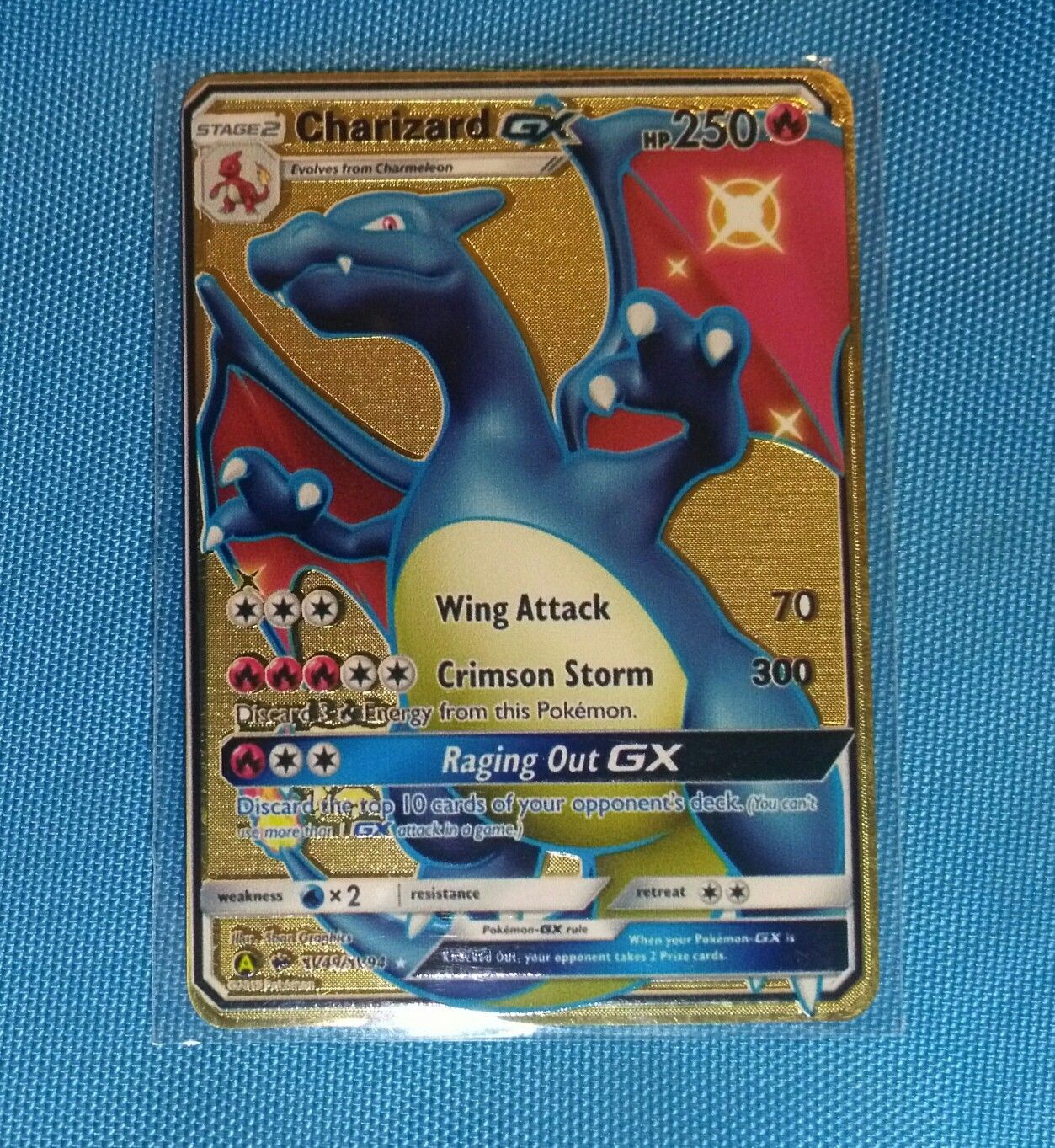 Charizard GX SV49/SV94 Hidden Fates Shiny Custom Gold Metal Textured Card