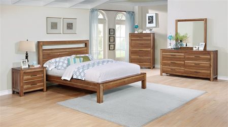 Natural Brown 4 Piece Platform Bedroom Set - Queen or King (NO CREDIT CHECK FINANCING AVAILABLE)