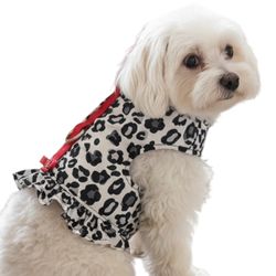 Small Dog  Leopard Print Ruffled Dress Harness with D-Ring 