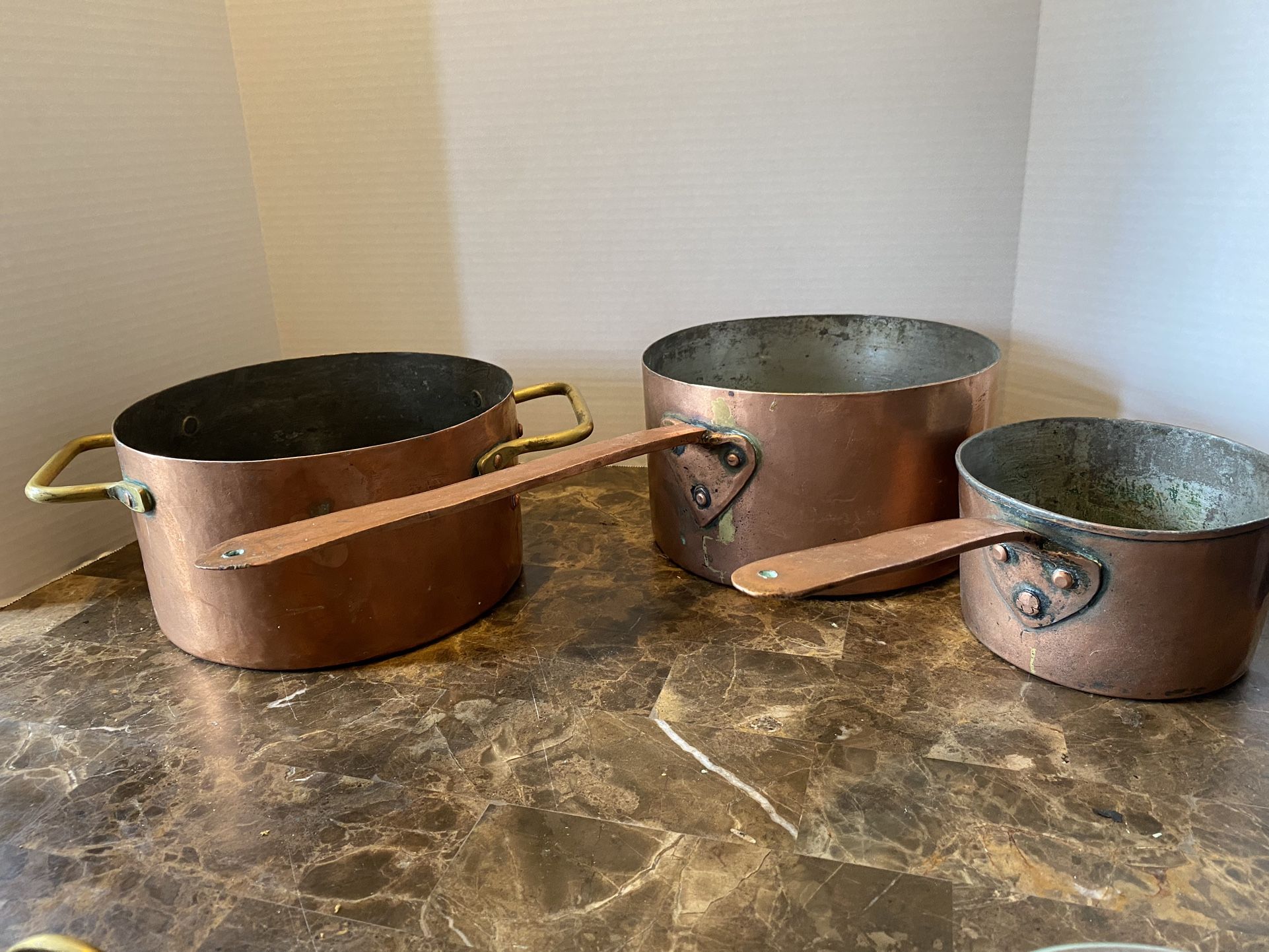 1800's Vintage Copper Pot With Handles and Rolled Edge