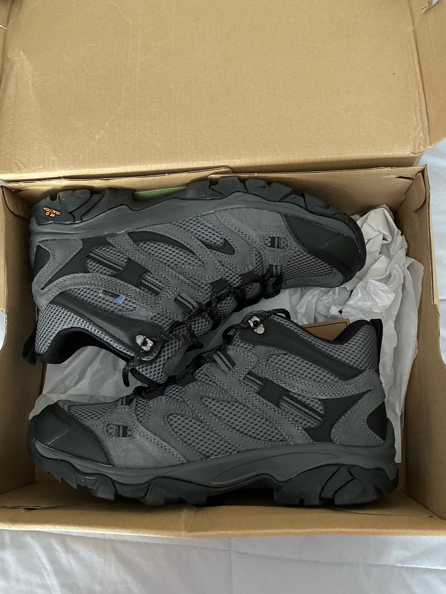 New  comes box and tags  Grey and black boots  Men’s size 10  Water proof 