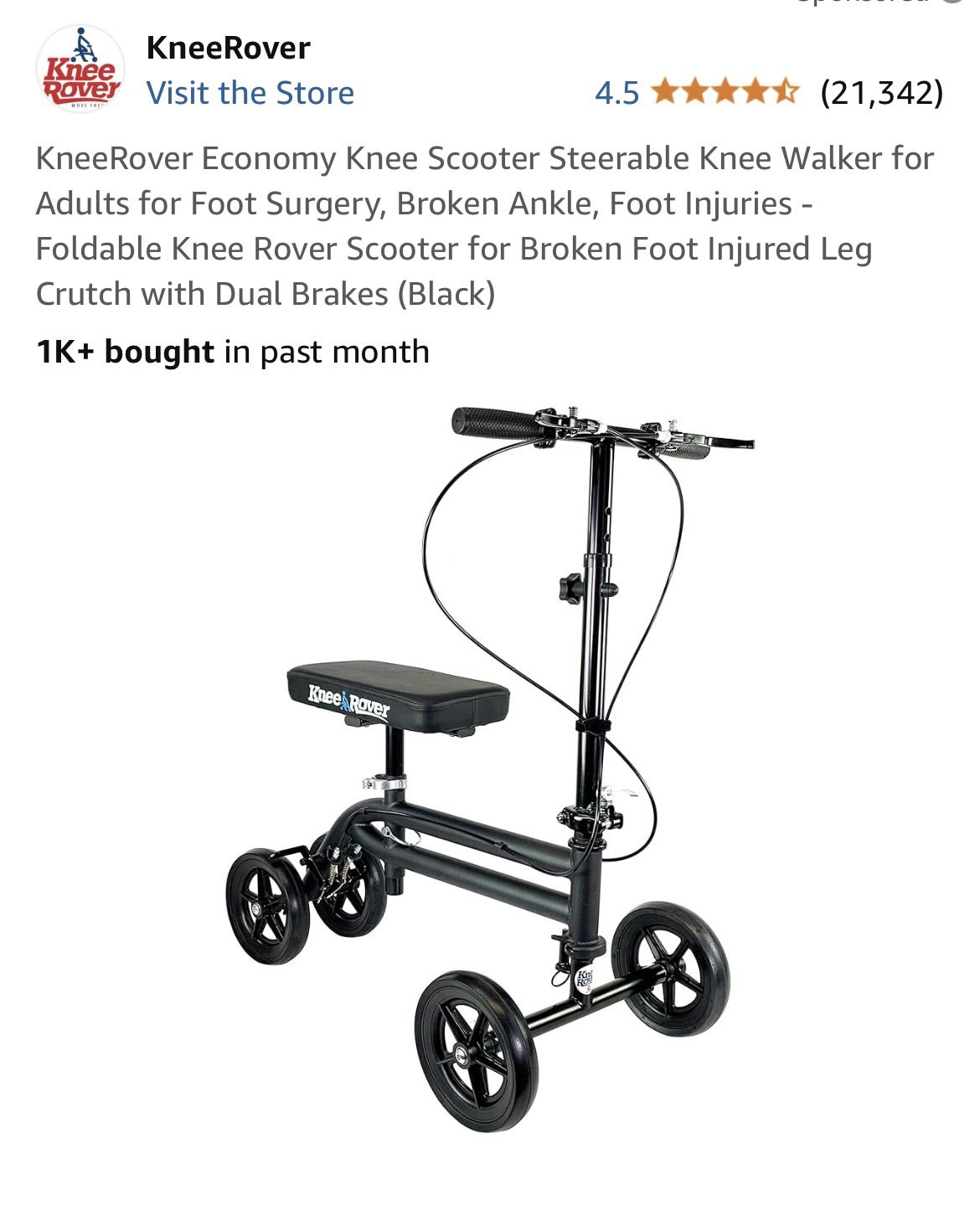 KneeRover Economy Knee Scooter Steerable - Foldable Dual Brakes (Black)