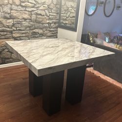 4x4 White Faux Marble Pub Table Only (No chairs) For Sale!