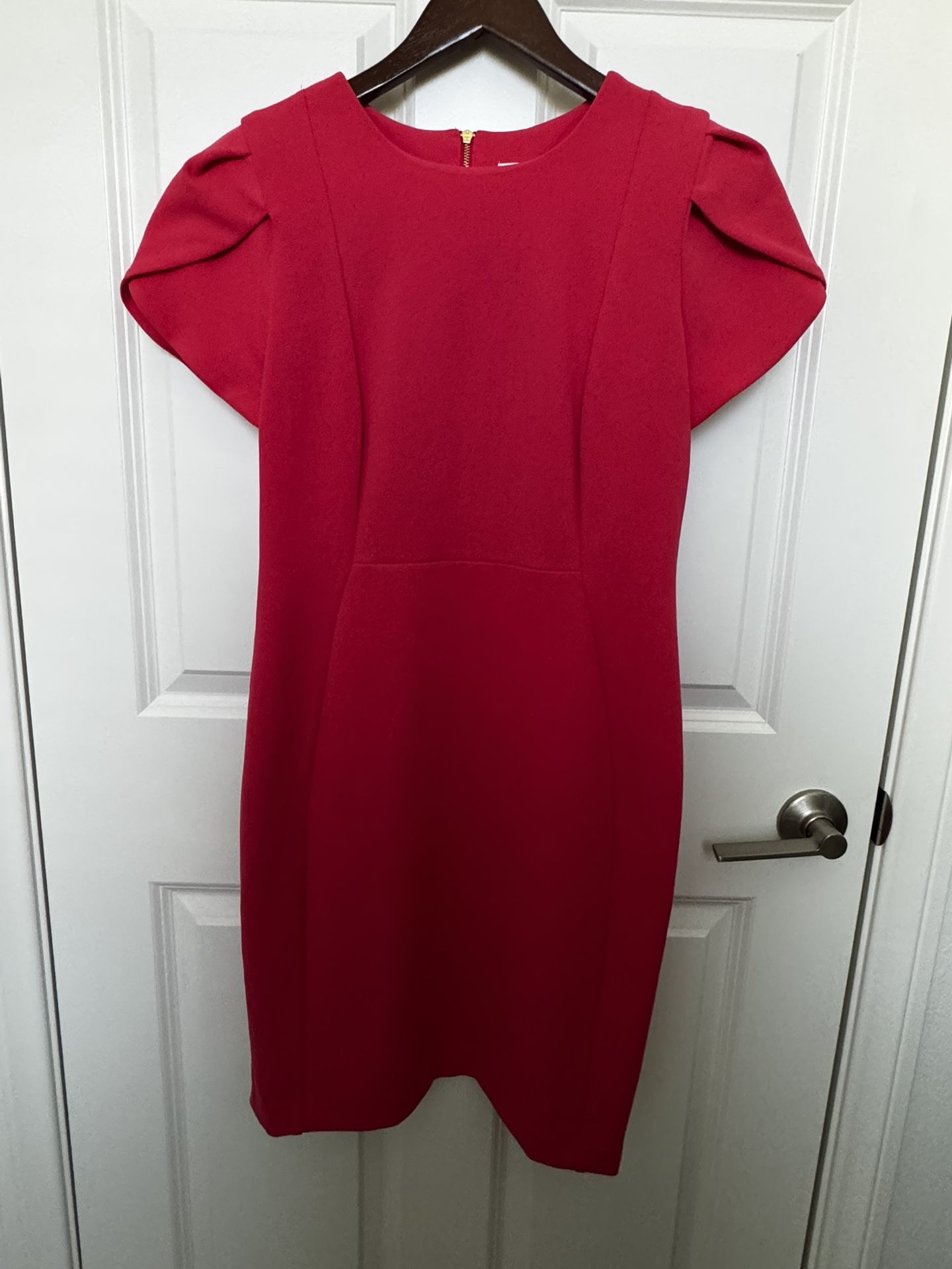 CALVIN KLEIN ORANGE TULIP SLEEVE SHEATH SHORT DRESS GOLD BACK ZIPPER SIZE 6