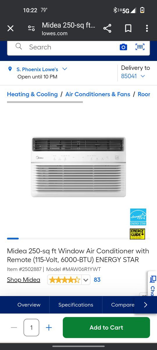 Midea 250 Sq Ft Window AC With Remote 
