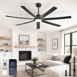 Fanbulous 66" Ceiling Fans with Lights and Remote, APP Control, 6 Speeds, Dimmable, 3CCT, Black
