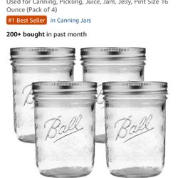 Ball Wide Mouth Glass Mason Jars with Lids and Bands, Used for Canning, Pickling, Juice, Jam, Jelly, Pint Size 16 Ounce (Pack of 4)
