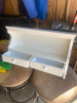 White Wood Wall Shelf with Two Drawers