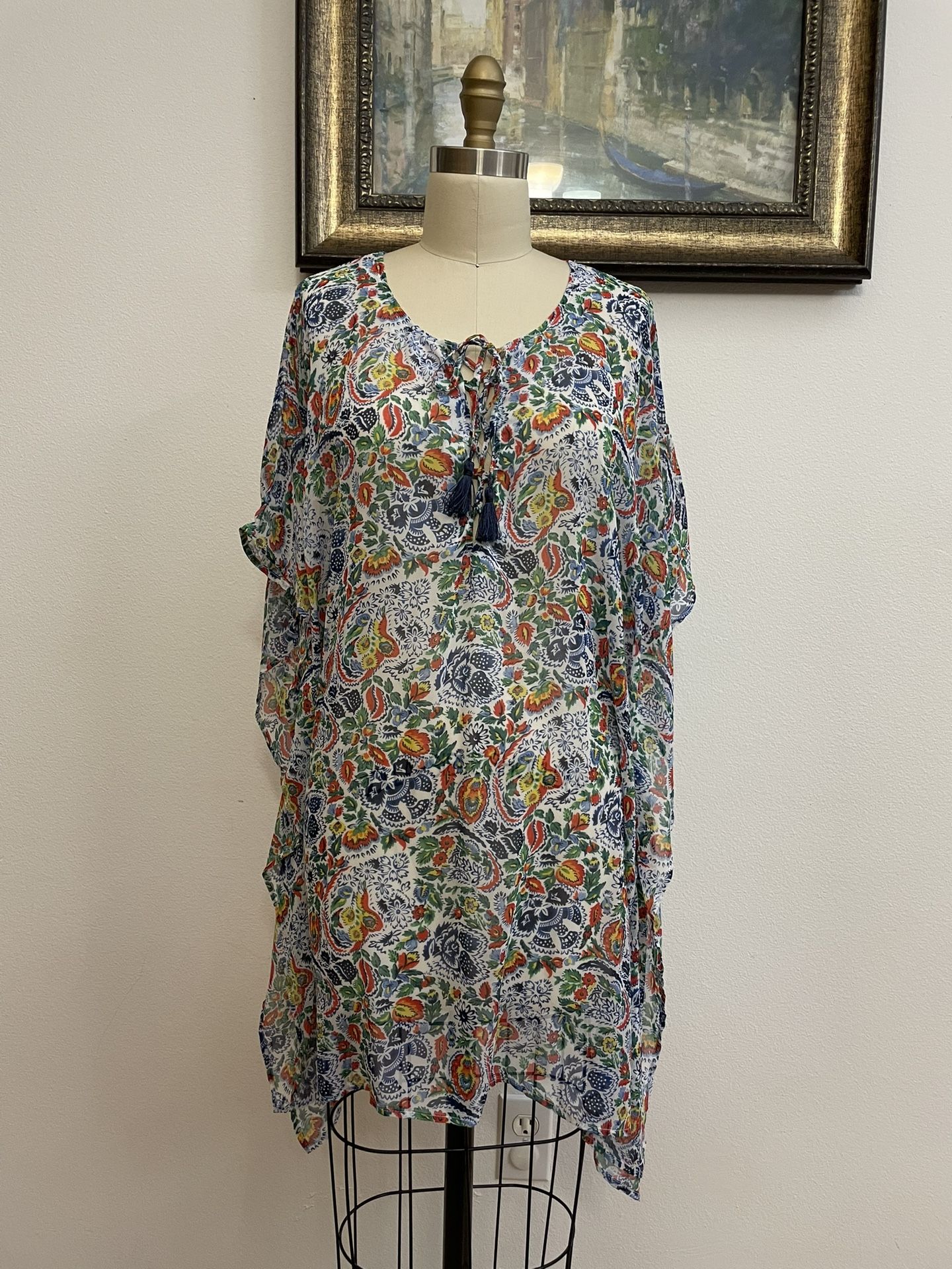 New NWT Tommy Bahama Women Paradise Provential Beach Coverup Tunic XS Tropical Print Polyester Chiffon