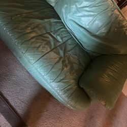 Two Leather Green Sofas And Dining Set