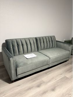 Gray Velvet Futon Sofa (NEW)