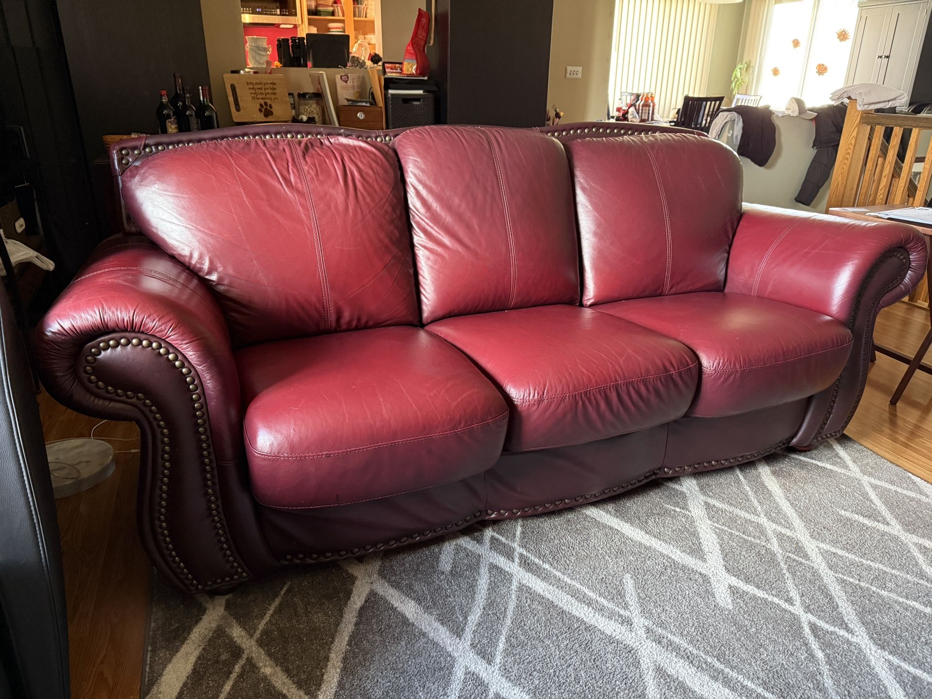 Maroon Sofa and Loveseat