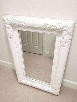 Vintage Distressed White Ornate Wall Mirror