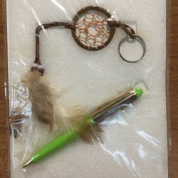 St. Joseph's Indian School dream catcher keychain with green pen - New