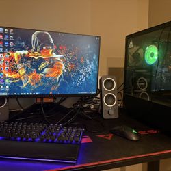 FULL gaming pc setup, includes pc, monitor, keyboard and mouse, and speakers