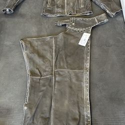 Women’s New Gray Leather Jacket & Chaps