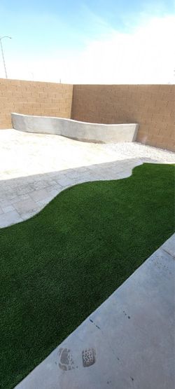 Travertine pavers and turf