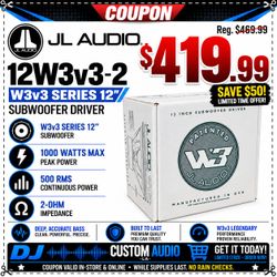 JL Audio W3 Bass Speaker 12" Subwoofer 2-Ohm 1000 Watt 12W3v3 12W3v3-2 🚨 Payment Options Available 🚨 No Credit Needed 🚨