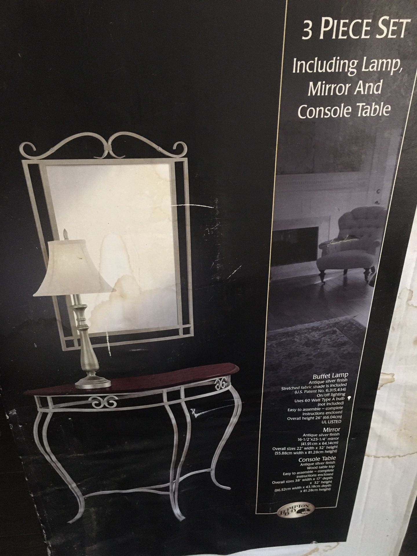 New Table, Mirror,Lamp Set In Box 