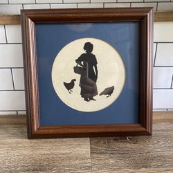 Vintage Silhouette Art by Starr Ayers Girl w/ Basket & Chickens Cottagecore Farmhouse Gallery Wall