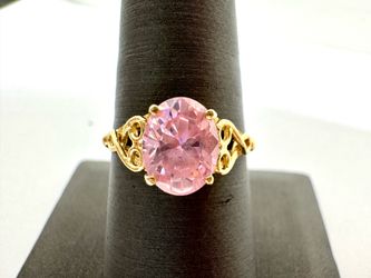 14K Yellow Gold Pink Stone Ring Sz: 8 - 2.4G WMP015892
