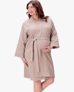 Parker Baby Maternity Robe Muslin Cotton Soft Breathable S/M