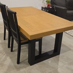 Oak/Black Dining Table with 6 Chairs