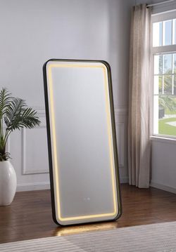 LED Standing Mirror with Bluetooth Speaker Black Dressing Room Salon Greenroom | Espejo