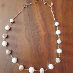 New Vintage Mid Century Style Spring Street Faux Pearl Diamond Ball Necklace