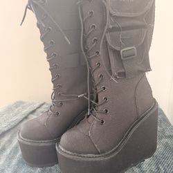 YRU Dune Desert black canvas platform boots 