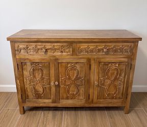Pier 1 Imports "Sakandi" Hand-Carved Mango Wood Cabinet