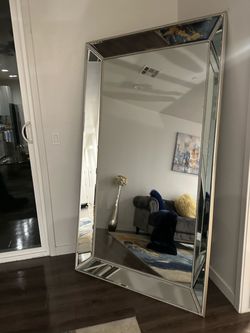 Large Floor Mirror with Silver Beaded Frame