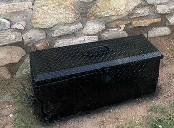Large black, heavy duty, metal toolbox with lock