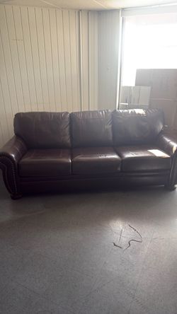 Dark Brown Leather Sofa with Nailhead Trim
