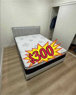 NEW QUEEN BED FRAME AND MATTRESS