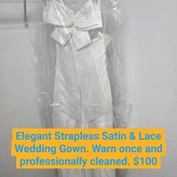 Elegant Strapless Satin & Lace Wedding Gown