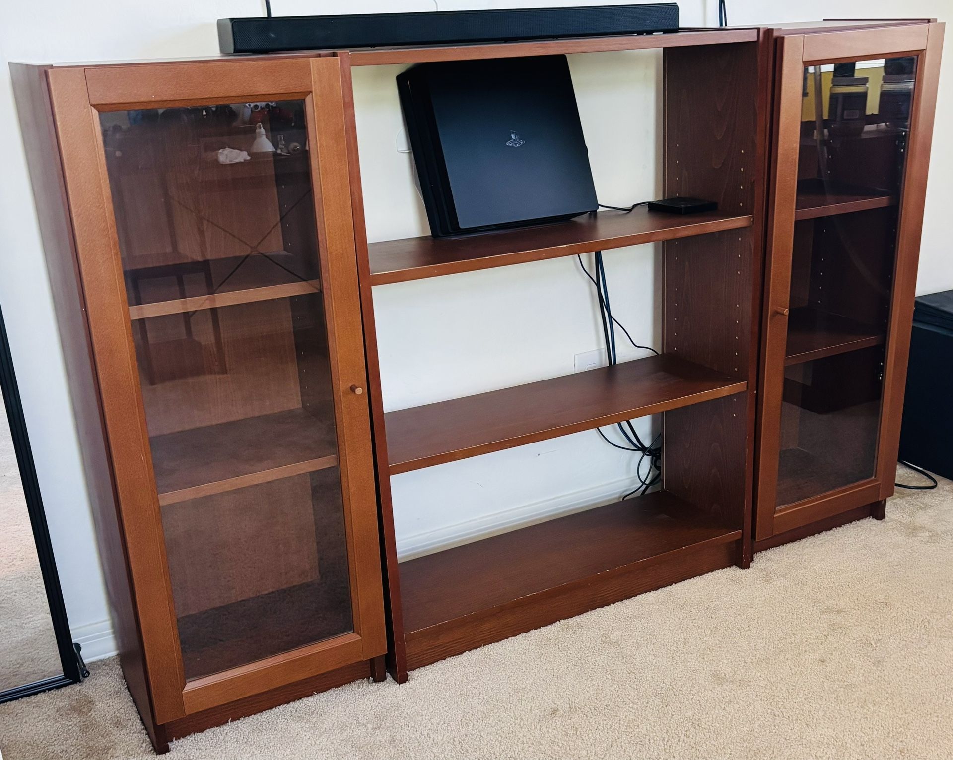 3 - Piece Section Solid Wood Display Cabinet. 40” T x 15” D x 50” W