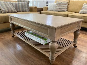 Two piece heavy oak wood coffee table and side table