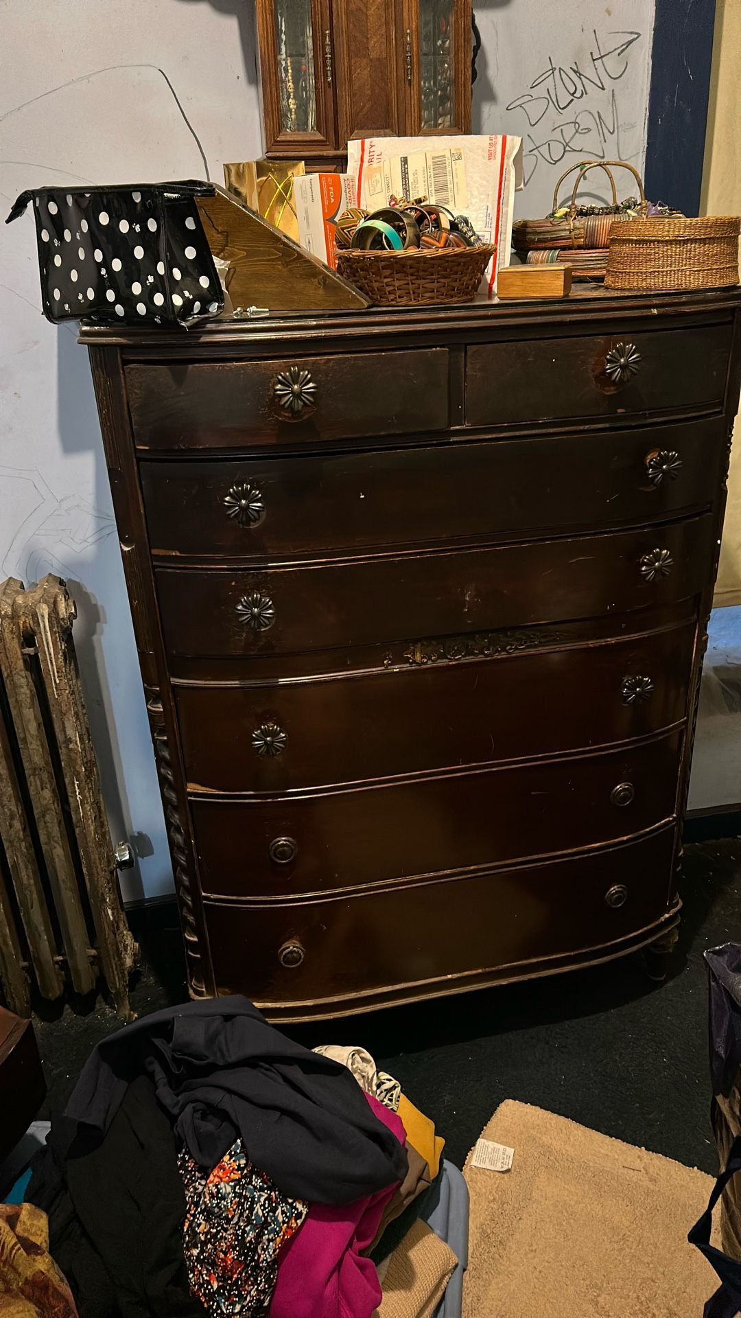 Vintage All Wood Dresser, Chest And Side Table