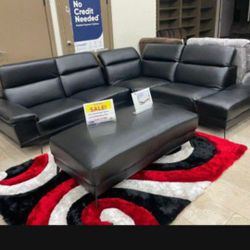 Rio Black Leather Sectional Sofa W/Ottoman---Only $899---Limited Inventory!!!---Delivery Available 