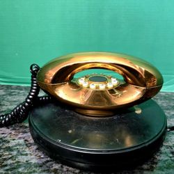 Vintage Mid Century Modern Genie Telephone Atomic Gold ATC Phone Retro Touch Phone 9.5" 