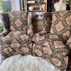 2 Professionally Upholstered Wing Back Chairs On Will With Slip Covers 