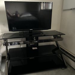 tempered glass TV stand & samsung TV(GOOD CONDITION)