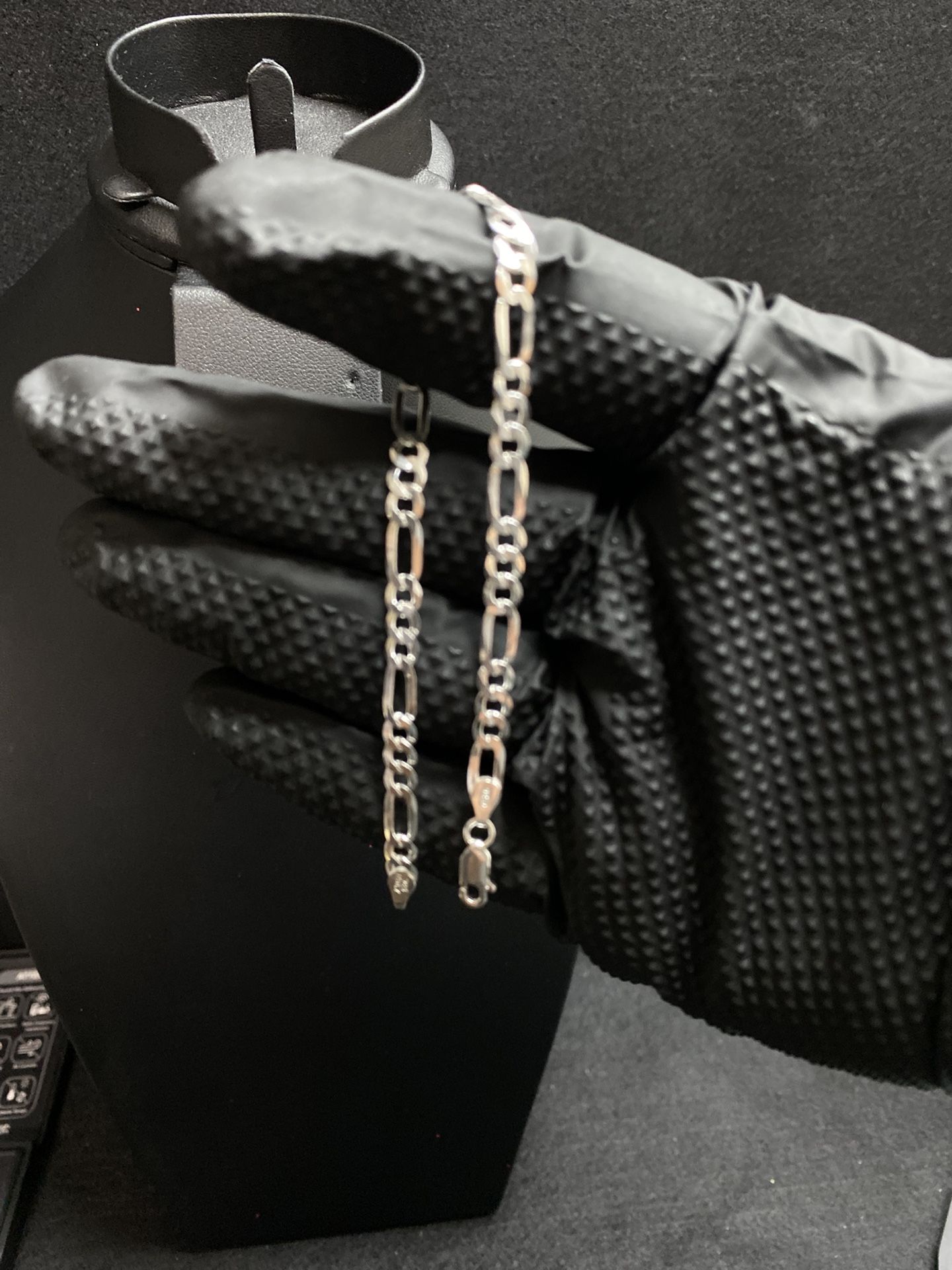 925 Silver Figaro Bracelet 8”