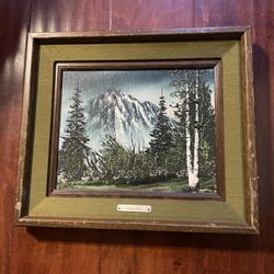 Vtg Harry Lauter Signed Oil on Canvas Mountain Landscape Painting Framed 13.5x12