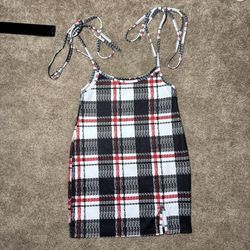 Plaid Mini Dress (Black, White And Red)
