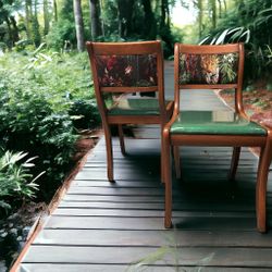 Two Vintage  Wood Chairs Leopard And Flowers 