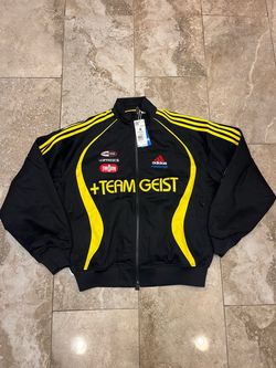 Adidas Moto Jacket Medium Mens Black Yellow Team Geist Full Zip Racing