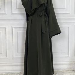 Olive Green Plus Size Abaya With Belt 